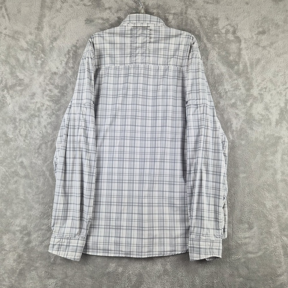 REI Mens Hiking Shirt Medium Gray Plaid Stretch Long Sleeve Roll Tab Outdoor - Picture 11 of 12